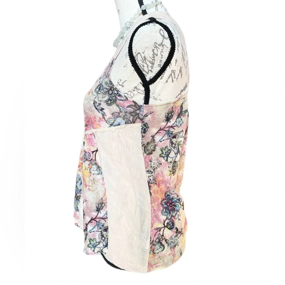 Daytrip Mixed Material Floral Sleeveless Cream Pink Tank Top y2k - M - Picture 6 of 12